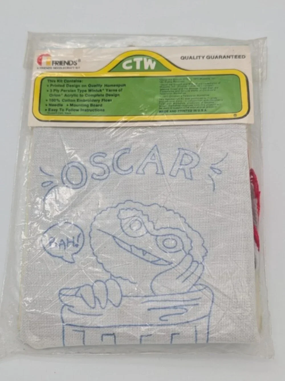 1977 Sesame Street Oscar, Big Bird, & Cookie Monster Needlecraft Kits-3 in Lot